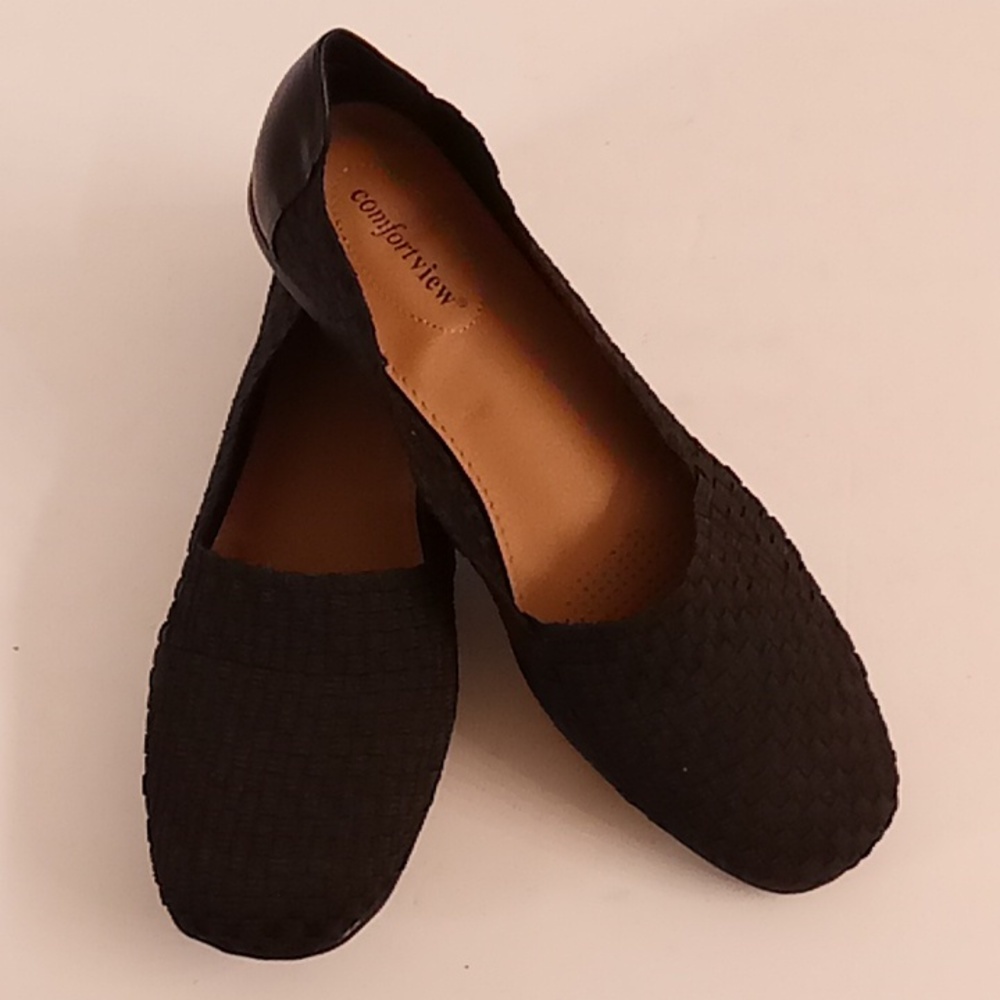 comfortview Black Wedge Slip-On Flats